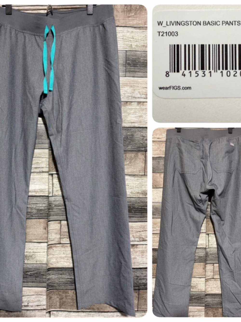 Figs Livingston Basic Scrub Pants Stretch Drawstring Women’s L Gray (Inseam 30)